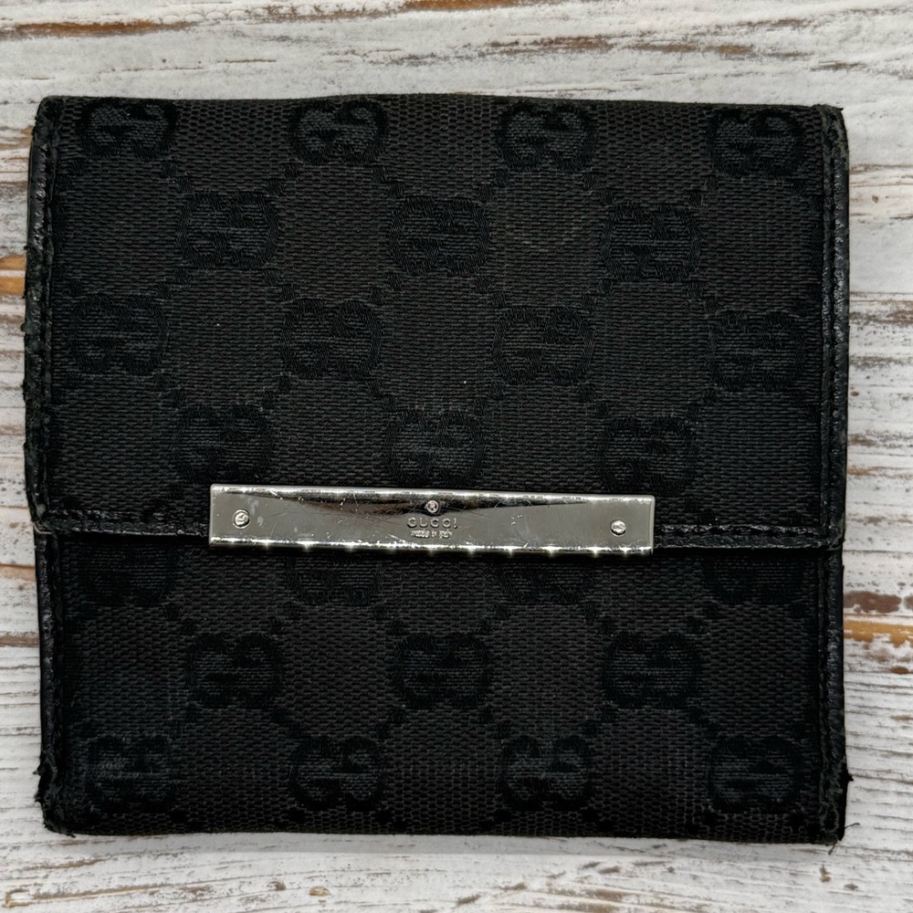 Wallet - Gucci authentic silver black GG monogram canvas leather bifold
